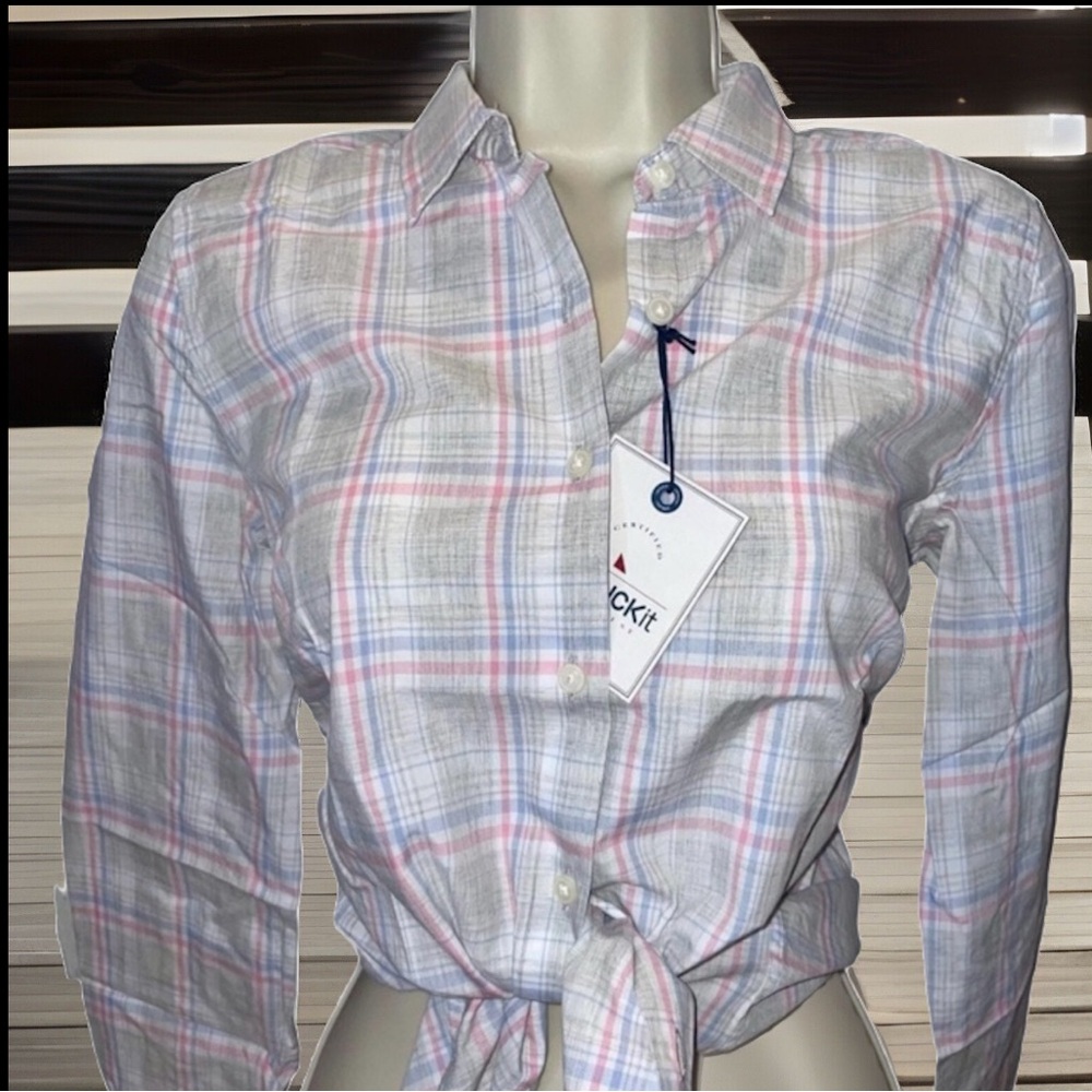 UNTUCKit Button Down Grey & Pink Plaid Long Sleeve “Chasseles” Shirt 💯 Cotton